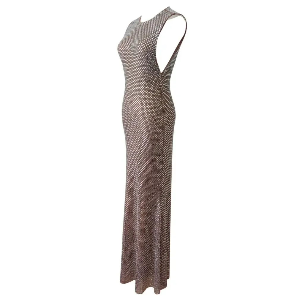 Self-Portrait Silver Rhinestone Mesh Midi Dress US 6 - Picture 7 of 11